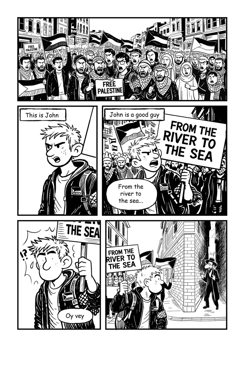 Page 1: John at the protest